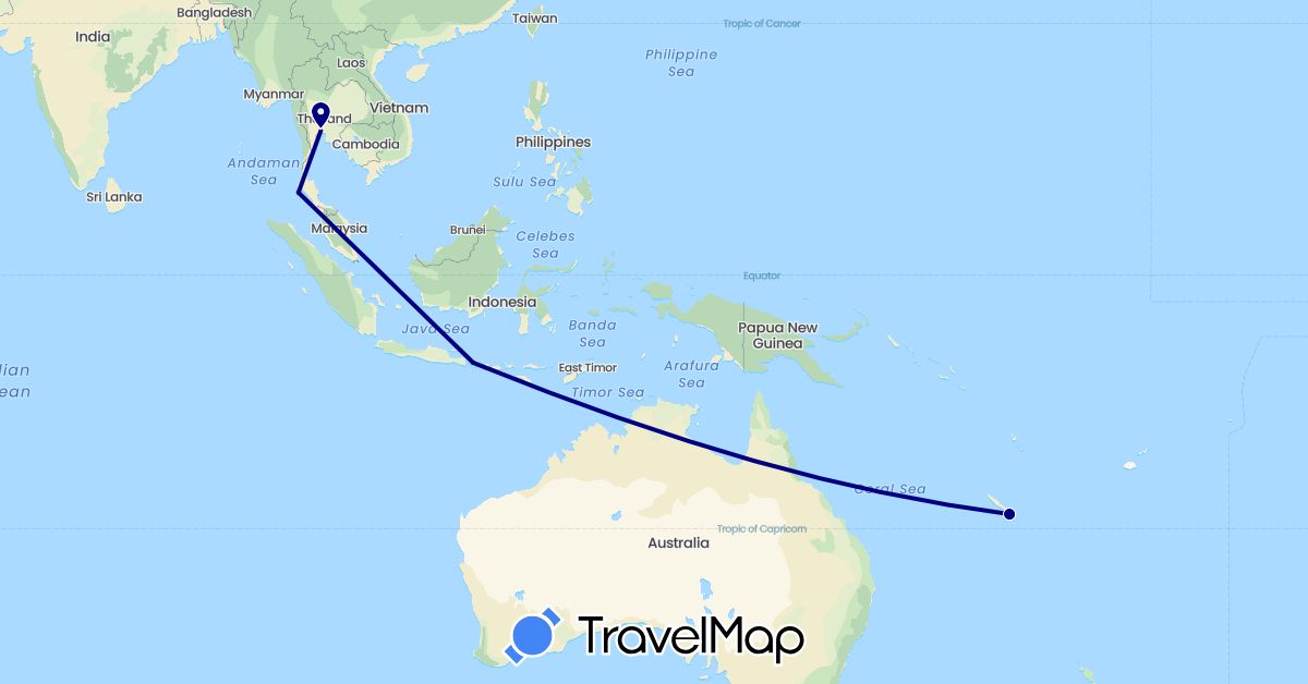 TravelMap itinerary: driving in France, Indonesia, Thailand (Asia, Europe)
